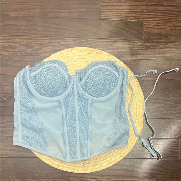 Y2k Elegant Lace Mesh Bustier Corset in Light Blue - Picture 13 of 14